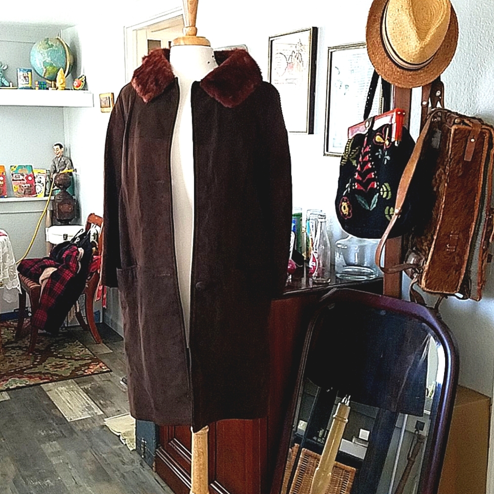 Vintage 60s Suede & Fur Collar Coat